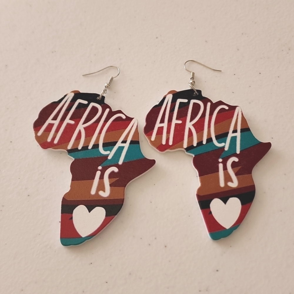 3 for $18 Black Girl Fly Real Wood African Pierced Earrings 1 1/2 Inches